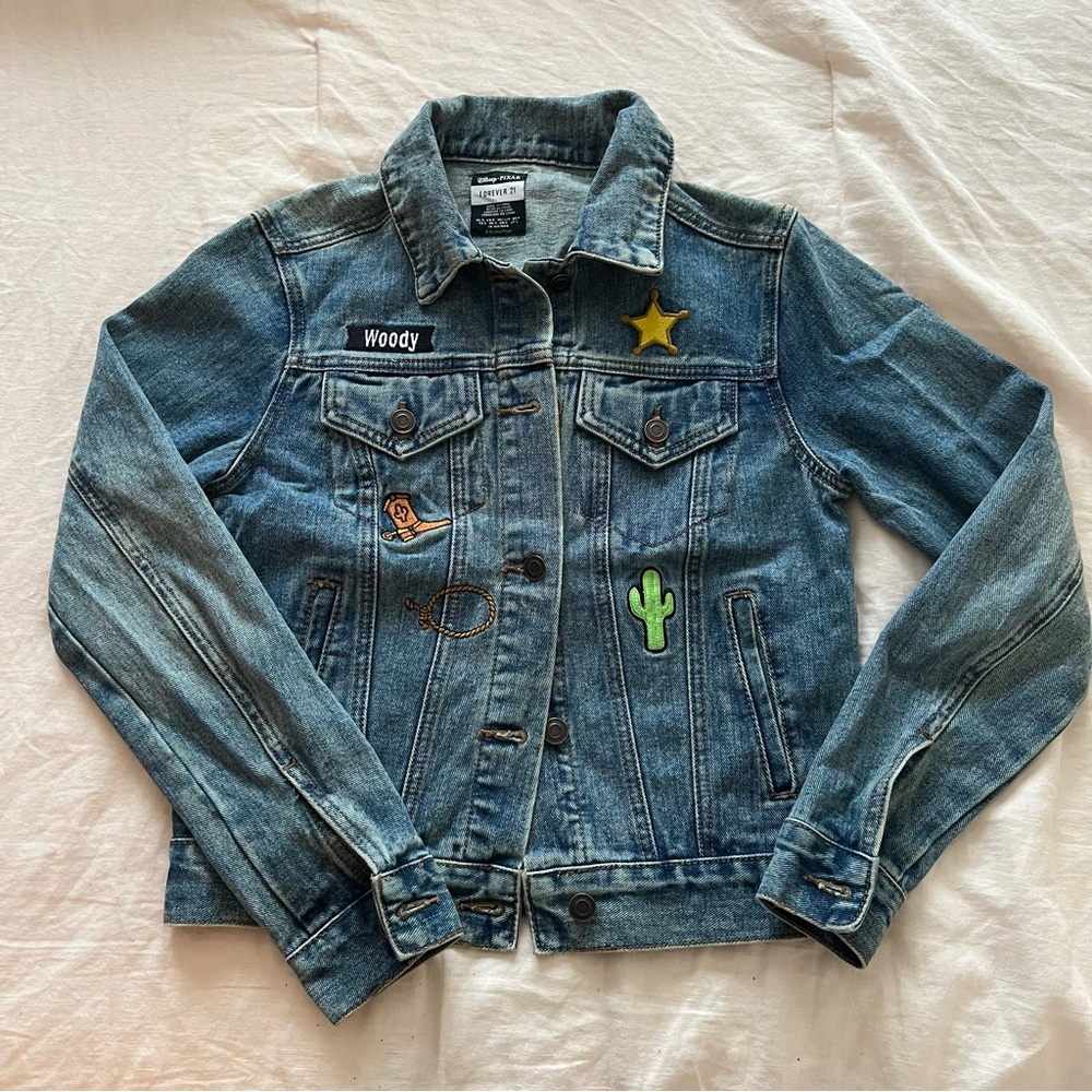 Disney Pixar Forever 21 Toy Story Denim Jean Jacket Woody Limited Edition sz S - Picture 2 of 6